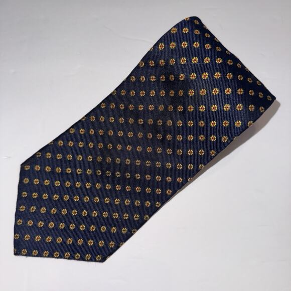 Polo Ralph Lauren REPP Tie Navy Geometric Foulard Abstract Flowers Silk Made USA - Picture 1 of 8